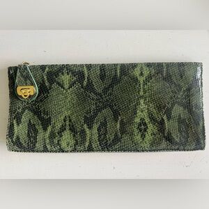Kate Landry green embossed leather snakeskin clutch